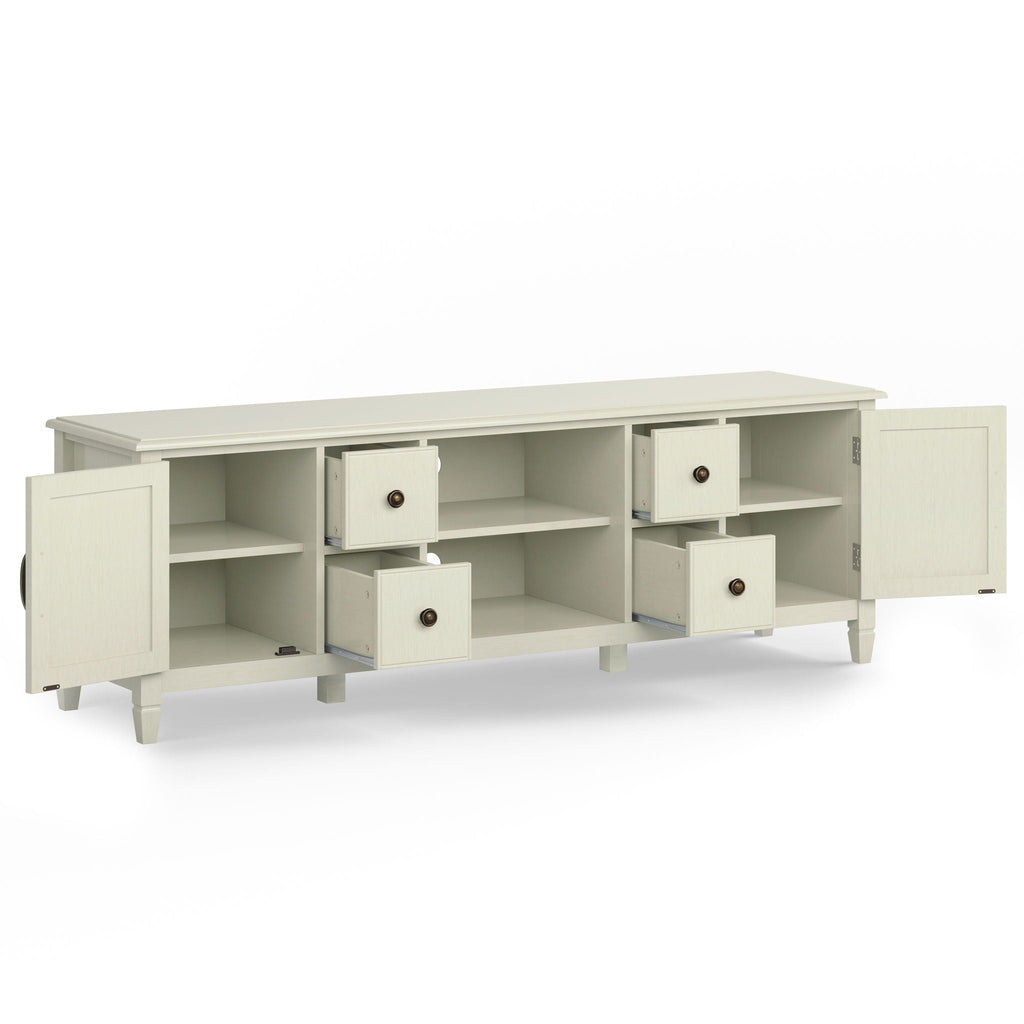 Wide Solid Wood TV Stand with Ample Storage - Dark Brown, White, Gray