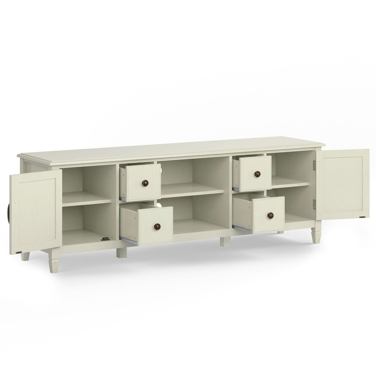 Wide Solid Wood TV Stand with Ample Storage - Dark Brown, White, Gray