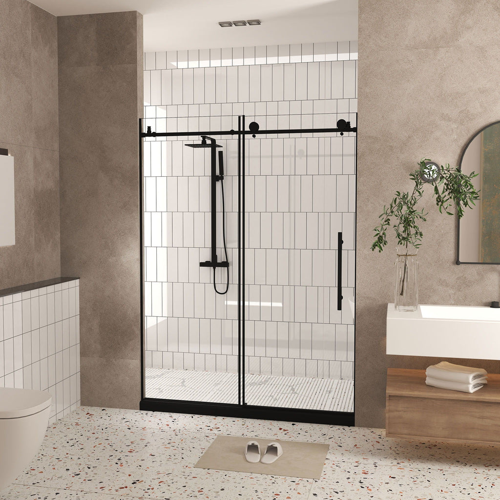 Frameless Shower Door with Tempered Glass - Black