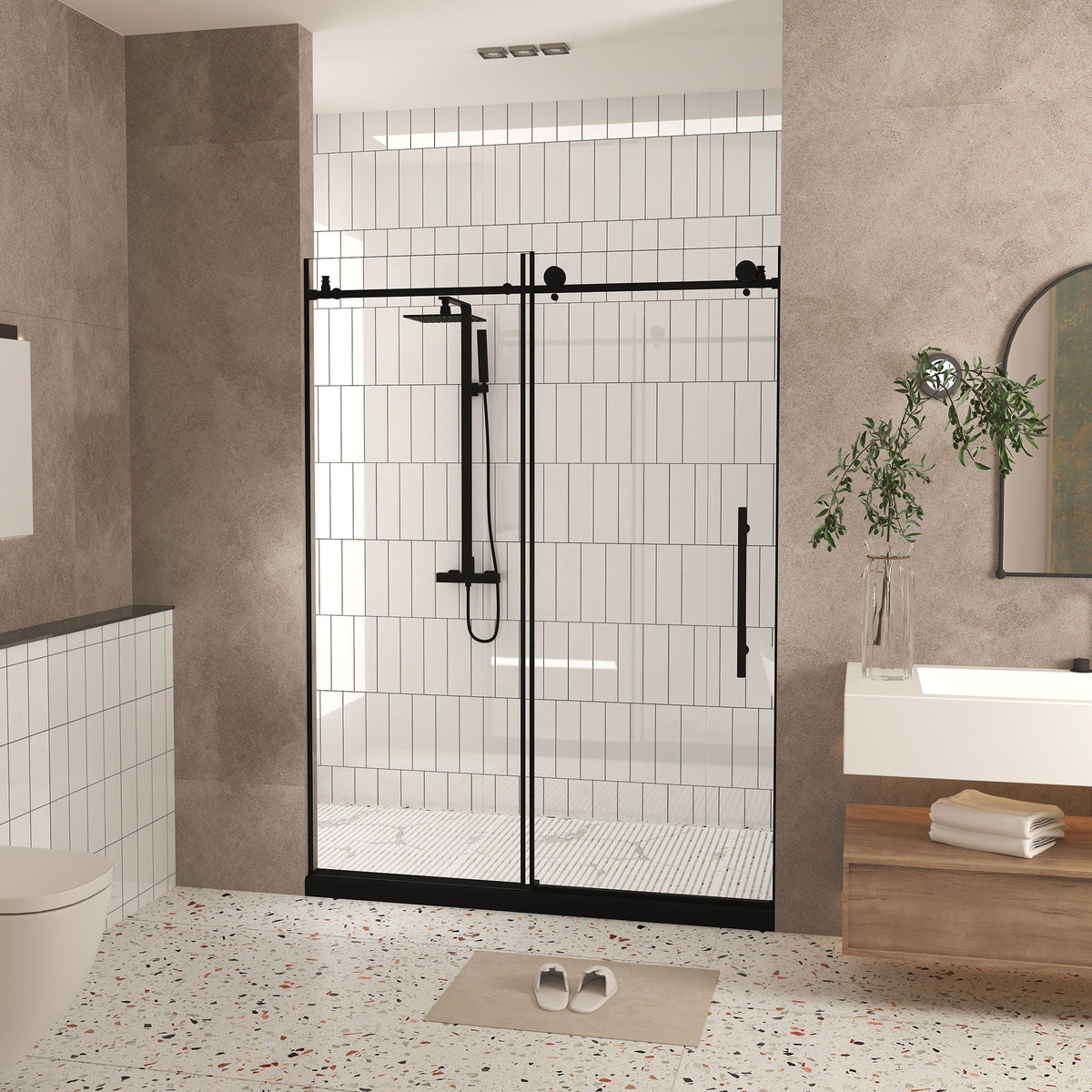 Frameless Shower Door with Tempered Glass - Black