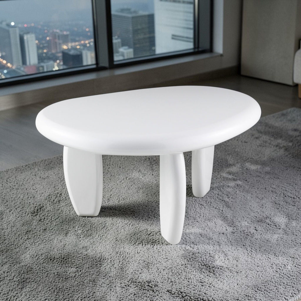 High Gloss End Table with Durable Synthetic Wood - White