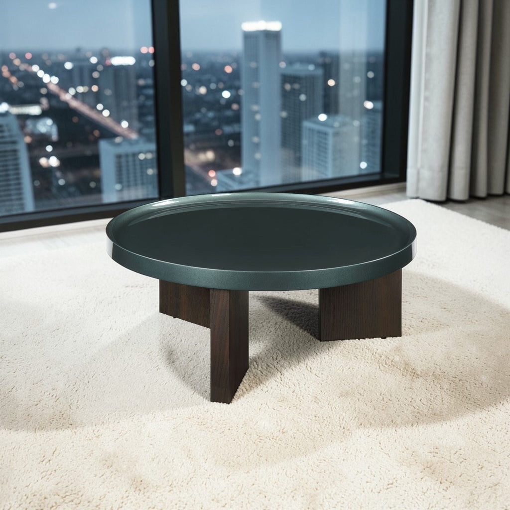 Elegant Design Coffee Table with High Gloss Top - Dark Green or Dark Brown