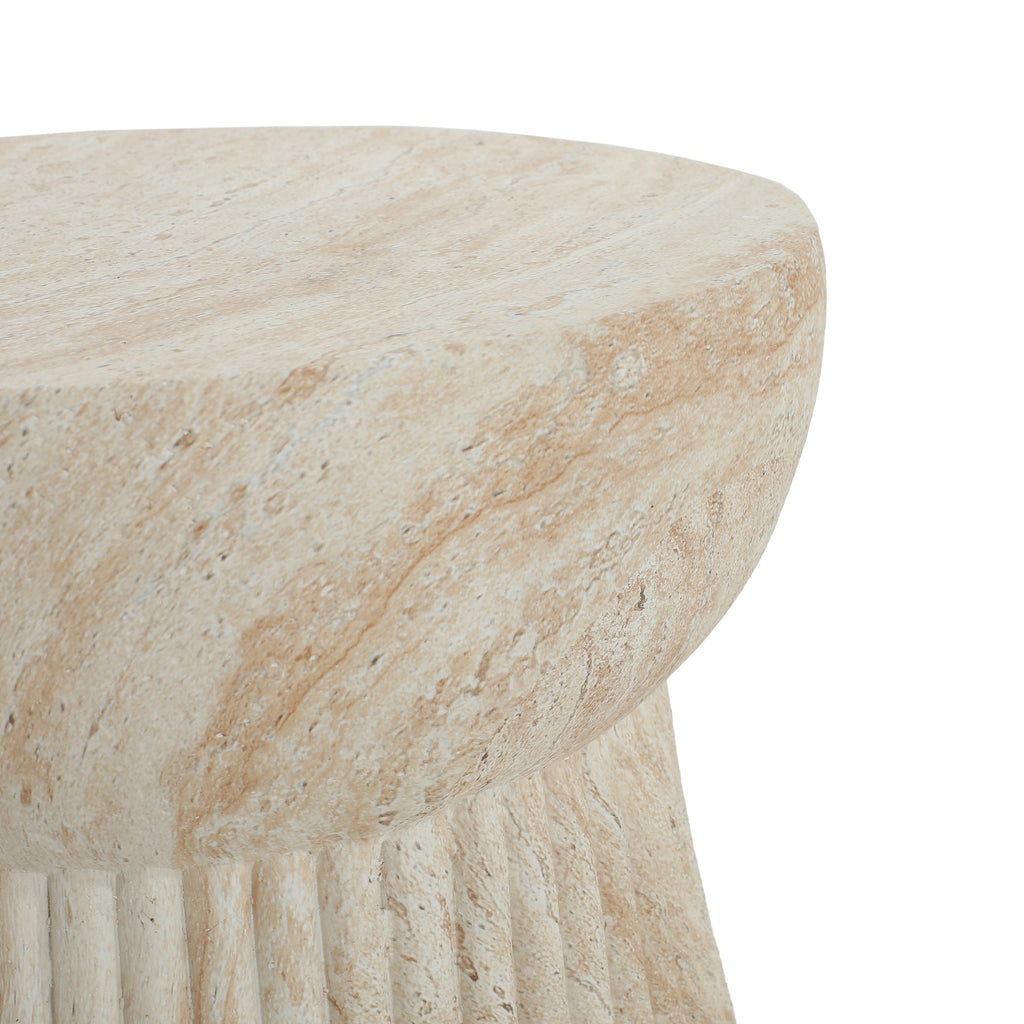 Outdoor Travertine Concrete Side Table with Durable Construction - Concrete