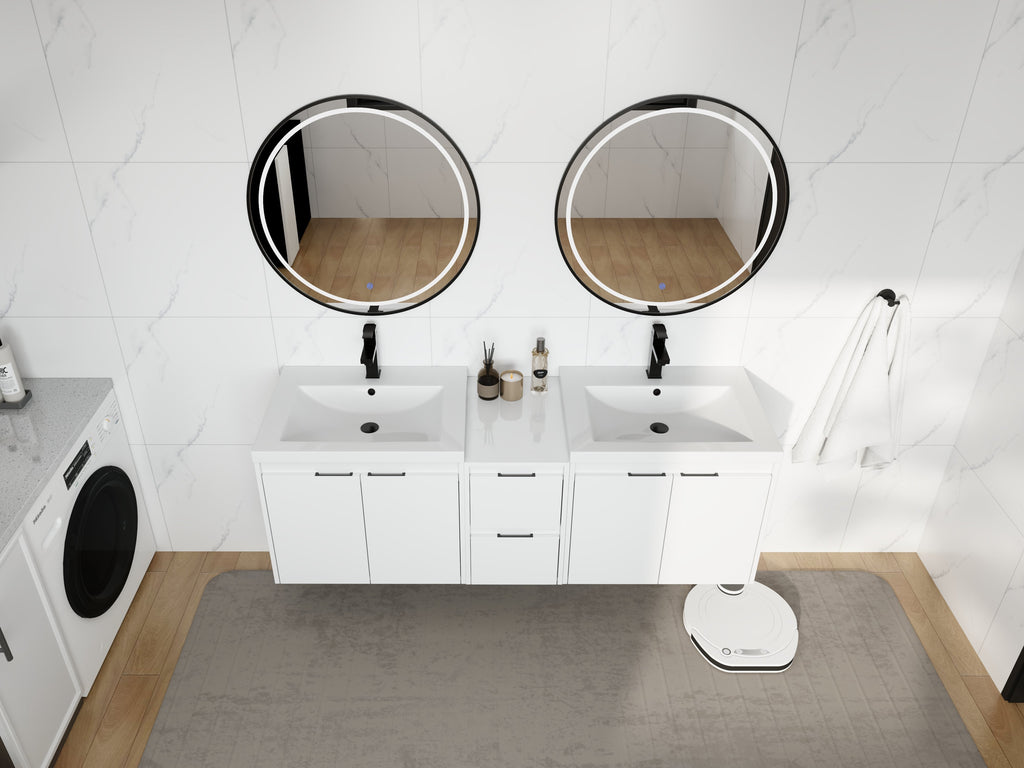 60" Bathroom Vanity with Resin Sink and Soft Close Doors - Glossy White