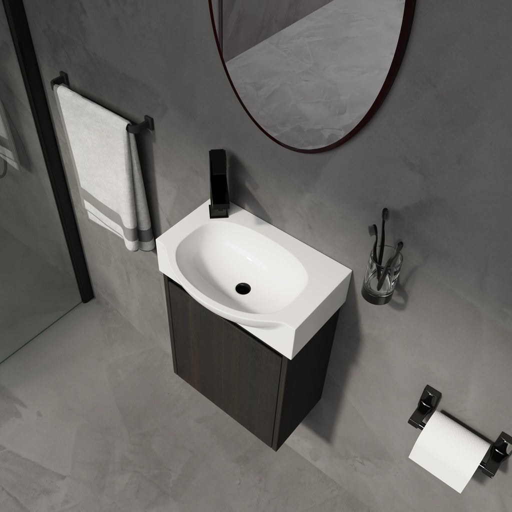 Modern Bathroom Vanity with Ceramic Basin and Storage Cabinet - Light Brown, Black, or White
