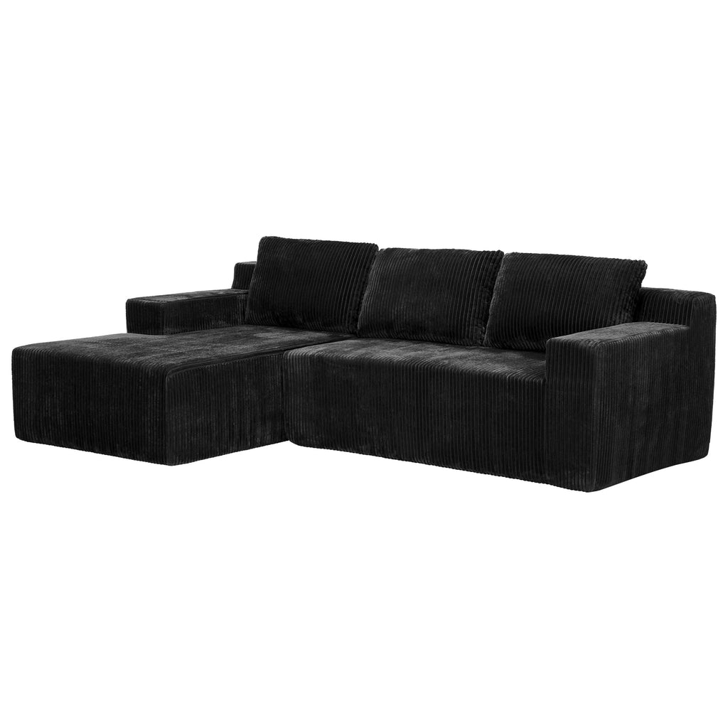 Corduroy Modular L Shaped Sectional Sofa with Plush Upholstery - Beige
