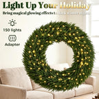48" Artificial Norfolk Pine Christmas Wreath with LED Lights - Green