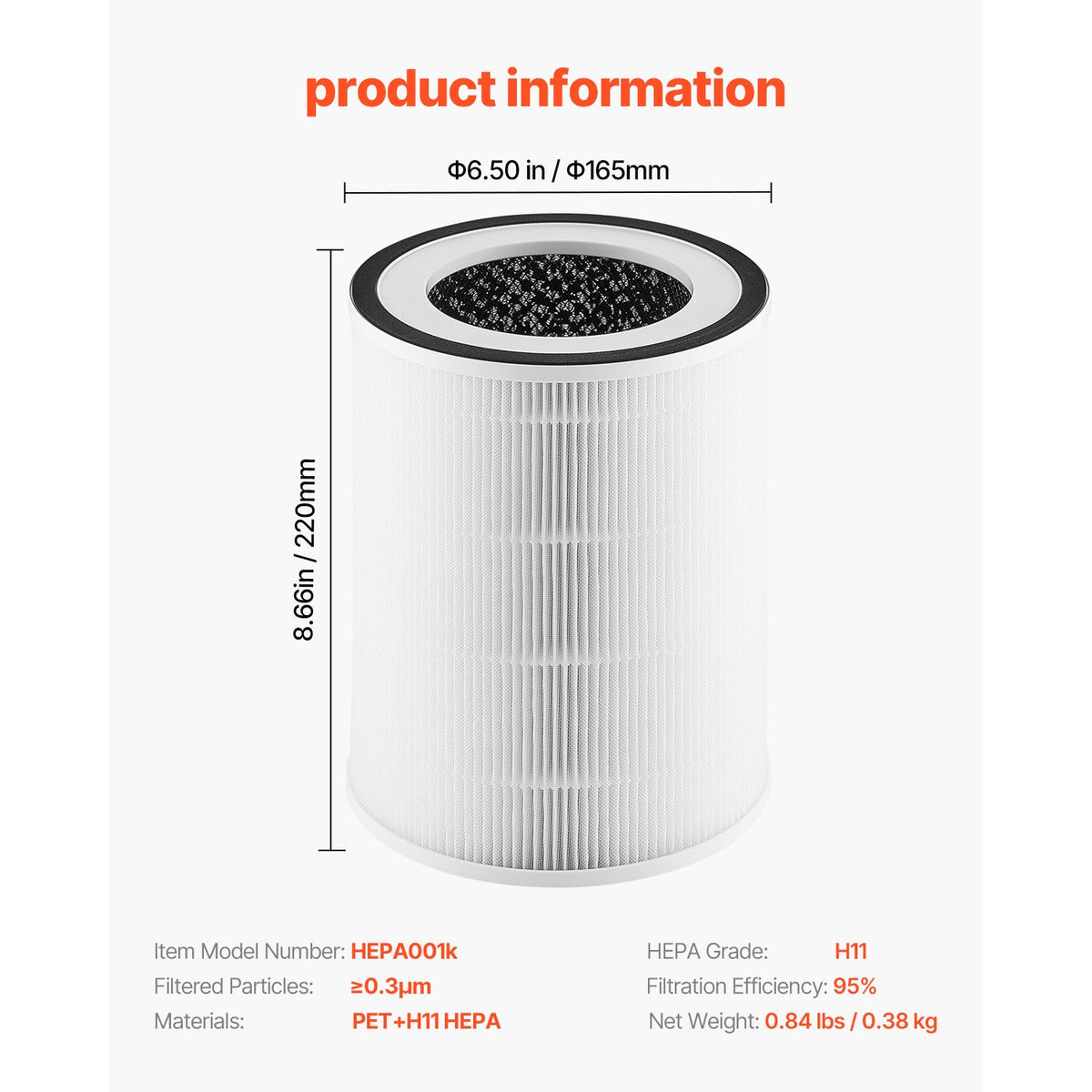 2-in-1 Air Purifier Replacement Filter with PET Pre-Filter - H11