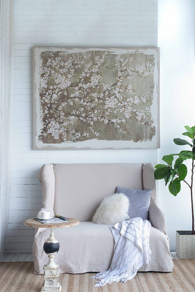 Large Cherry Blossom Canvas Art Print with Gray / White Matte Finish