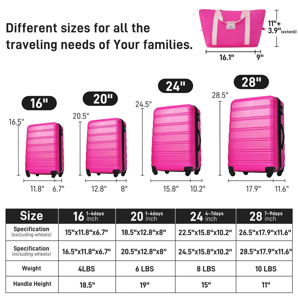 Hardshell Luggage Sets 4 Pieces with TSA Lock and Spinner Wheels - Multiple Colors