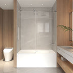 Frameless Sliding Bathtub Door with Tempered Glass - Black or Gray