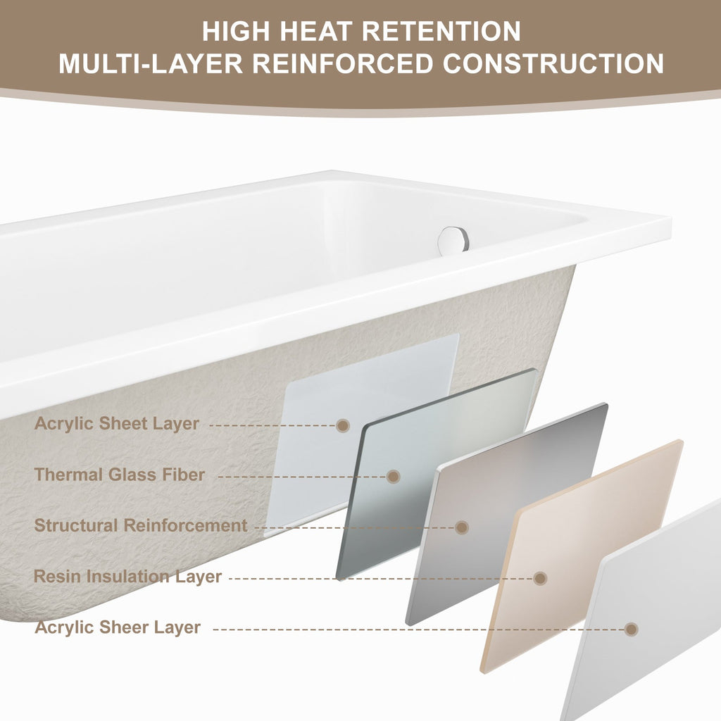 66-Inch Acrylic Built-In Soaking Tub with Glossy Finish