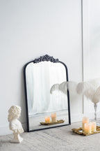 Baroque Inspired Arch Wall Mirror with Ornate Design - Gold or Black