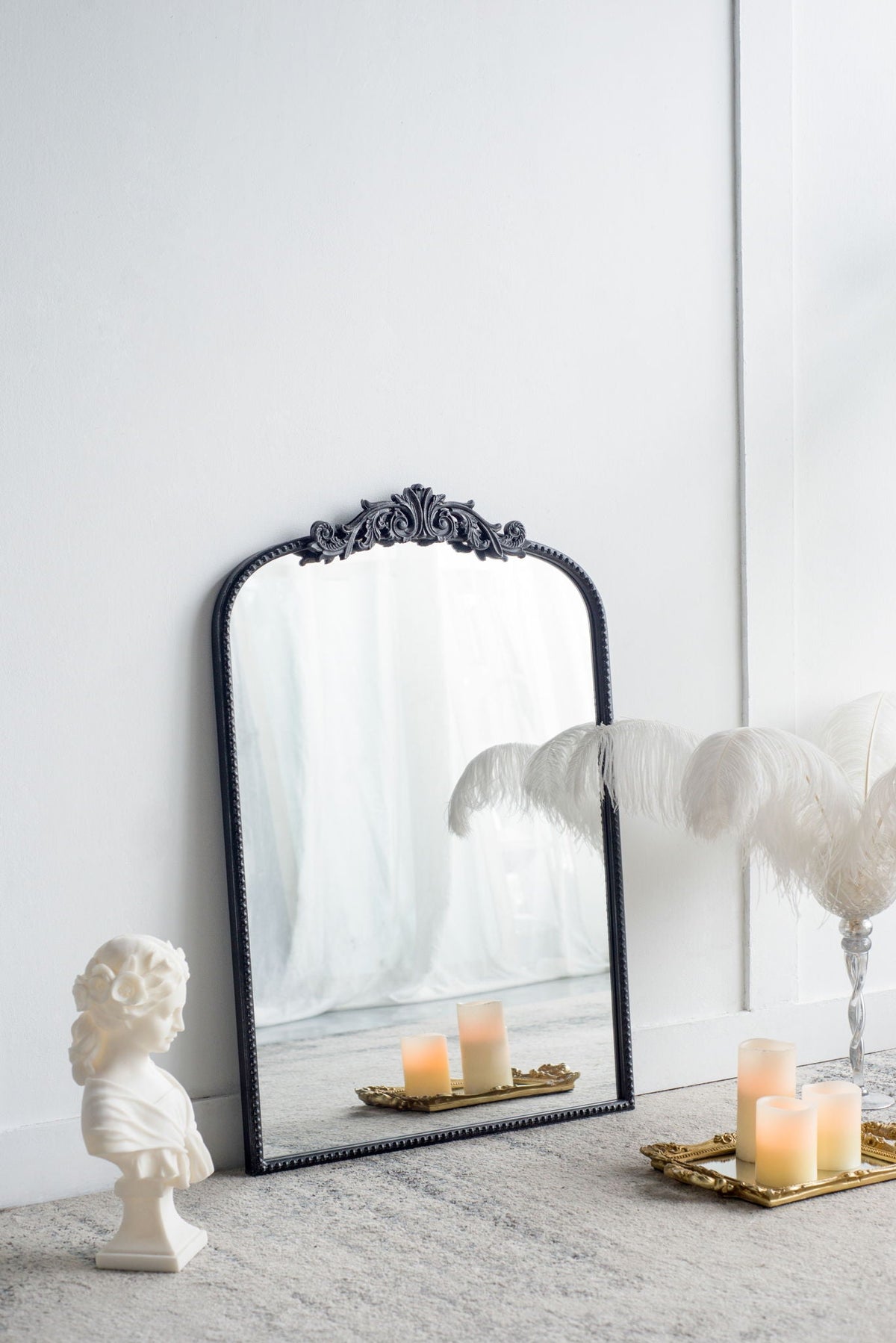 Baroque Inspired Arch Wall Mirror with Ornate Design - Gold or Black