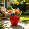 Strawberry Shaped Planter Pot with Weather-Resistant Resin - Red