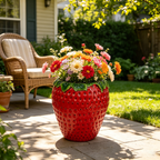 Strawberry Shaped Planter Pot with Weather-Resistant Resin - Red