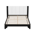 Queen Size Bed Frame with Upholstered Headboard - Black & White Pine