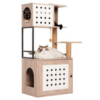 Cat Tree with Litter Box Enclosure and Large Hammock - Gray & White
