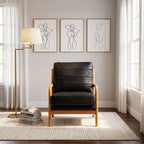 Foil Fabric Wood Armchair with Solid Wood Frame - Neutral