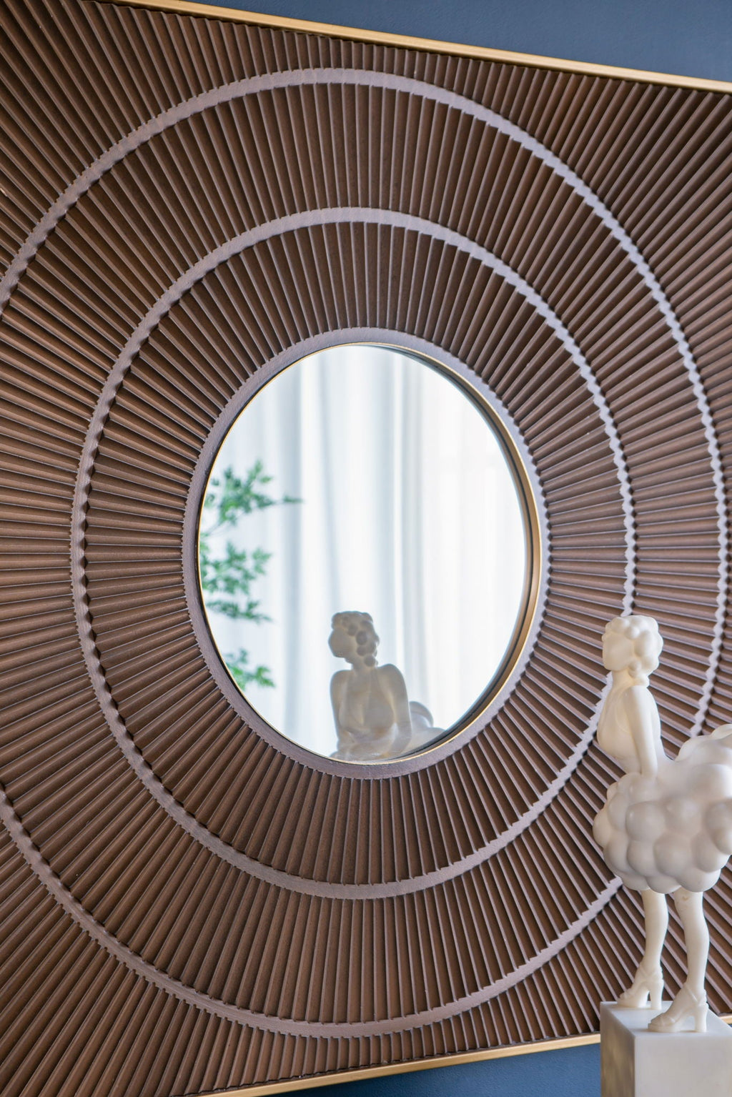 Square Carved Mirror with Pleated Design and Iron Frame - Black or Dark Brown