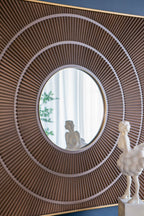 Square Carved Mirror with Pleated Design and Iron Frame - Black or Dark Brown