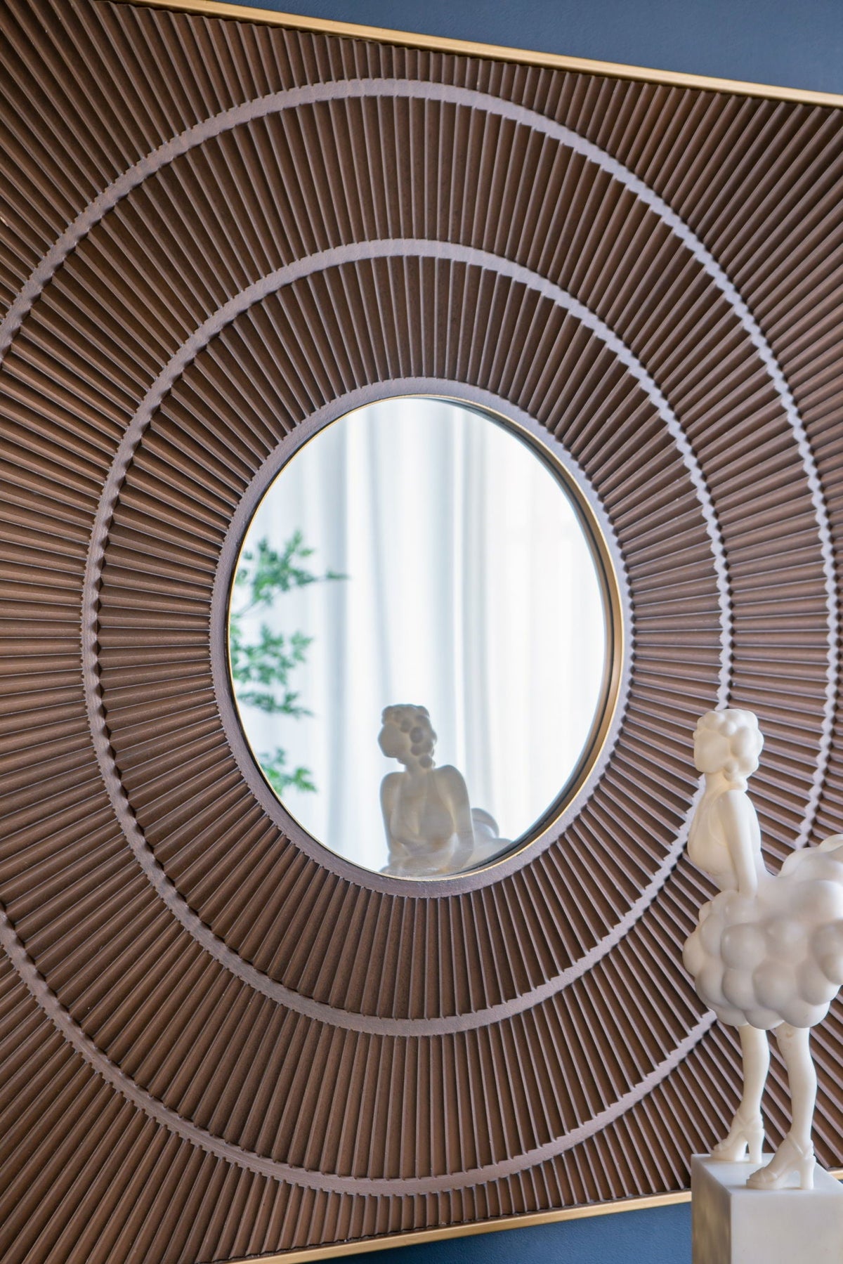 Square Carved Mirror with Pleated Design and Iron Frame - Black or Dark Brown