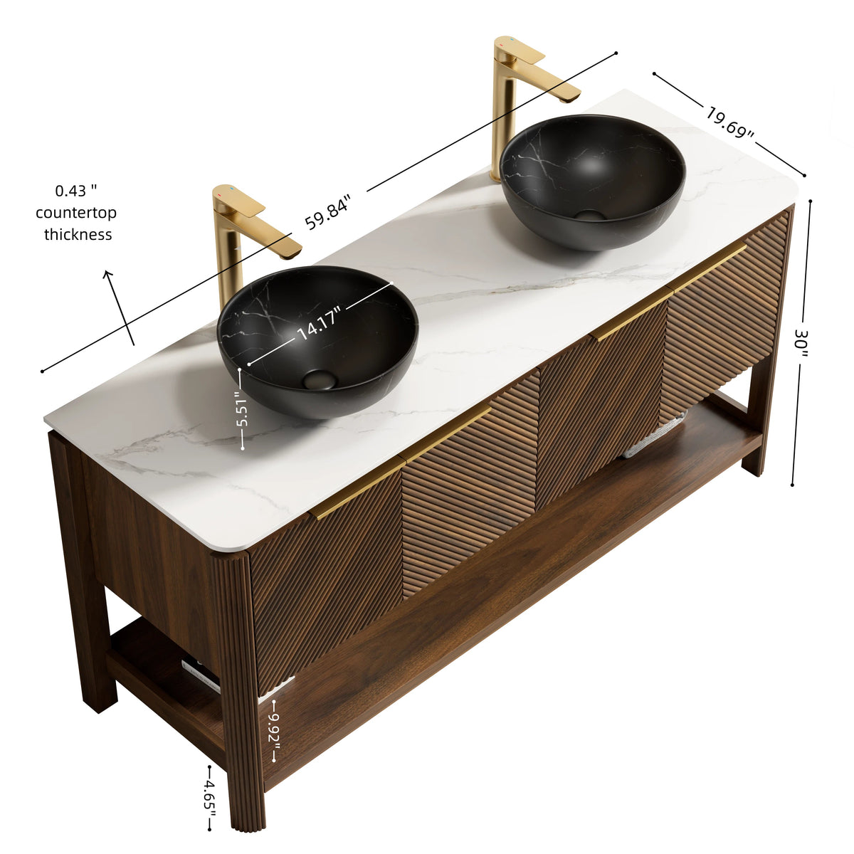 Indigo 60" Bathroom Vanity with Sinter Stone Countertop - Indigo