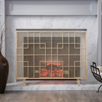 Modern Single Panel Iron Fire Screen with Fine Mesh - Black