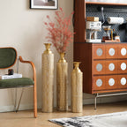 Gold Metal Floor Vases Set with Vine Pattern – Set of 3