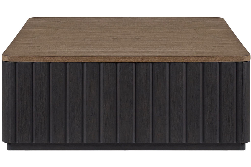 Black Cocktail Table with Casters - Modern Solid Wood Coffee Table