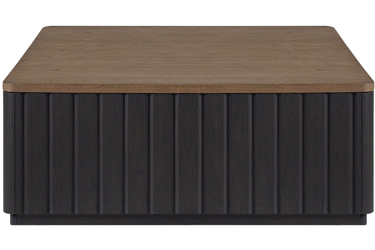 Black Cocktail Table with Casters - Modern Solid Wood Coffee Table