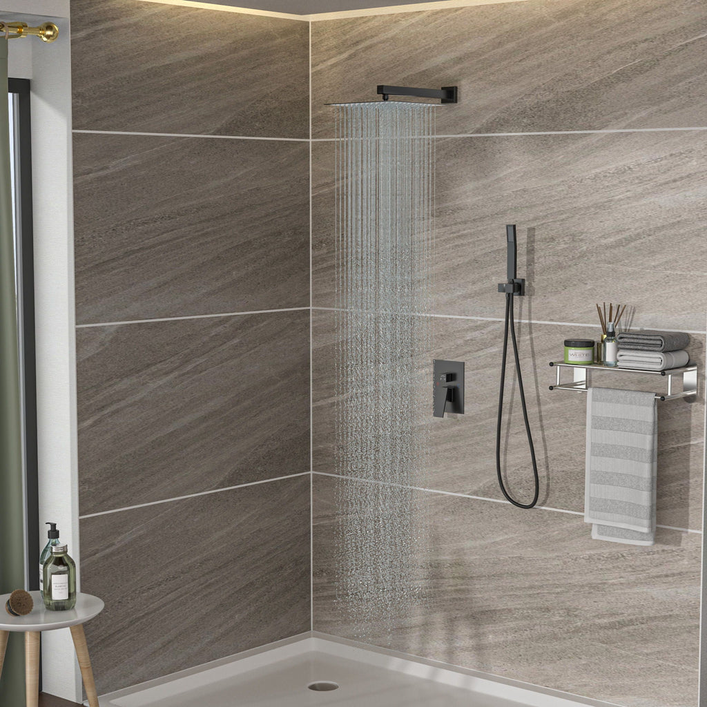 Dual Shower Head System with Rough-In Valve - Black or Pearl Silver