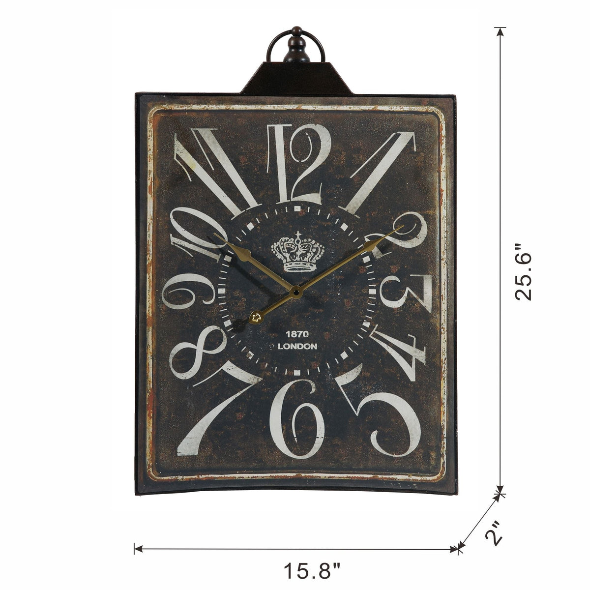 Large Vintage Rectangular Wall Clock with Numerals - White / Black