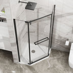 Neo Angle Frameless Shower Door with White Acrylic Shower Base - Matte Black