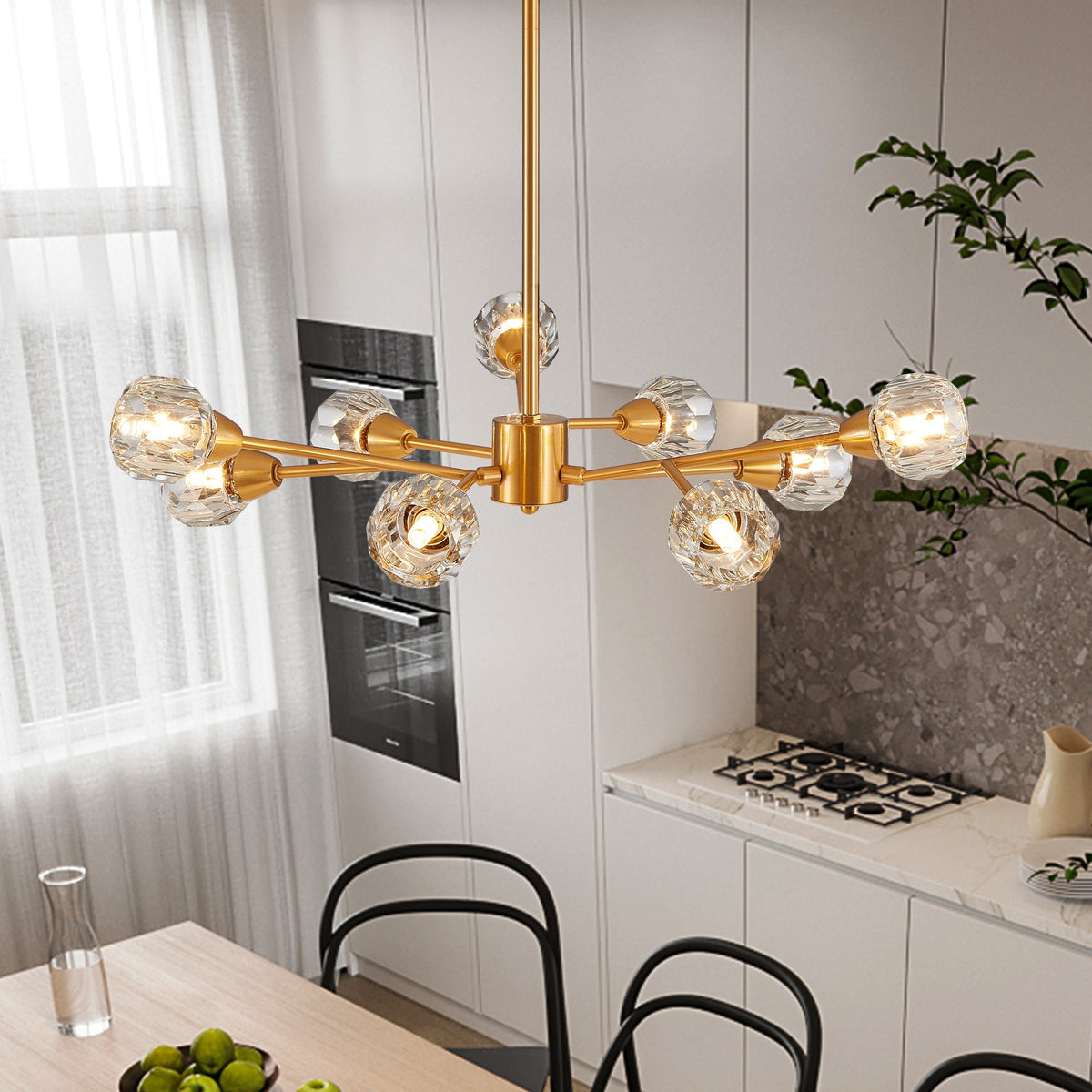 28" Modern Crystal Chandelier with 9 Lights - Golden