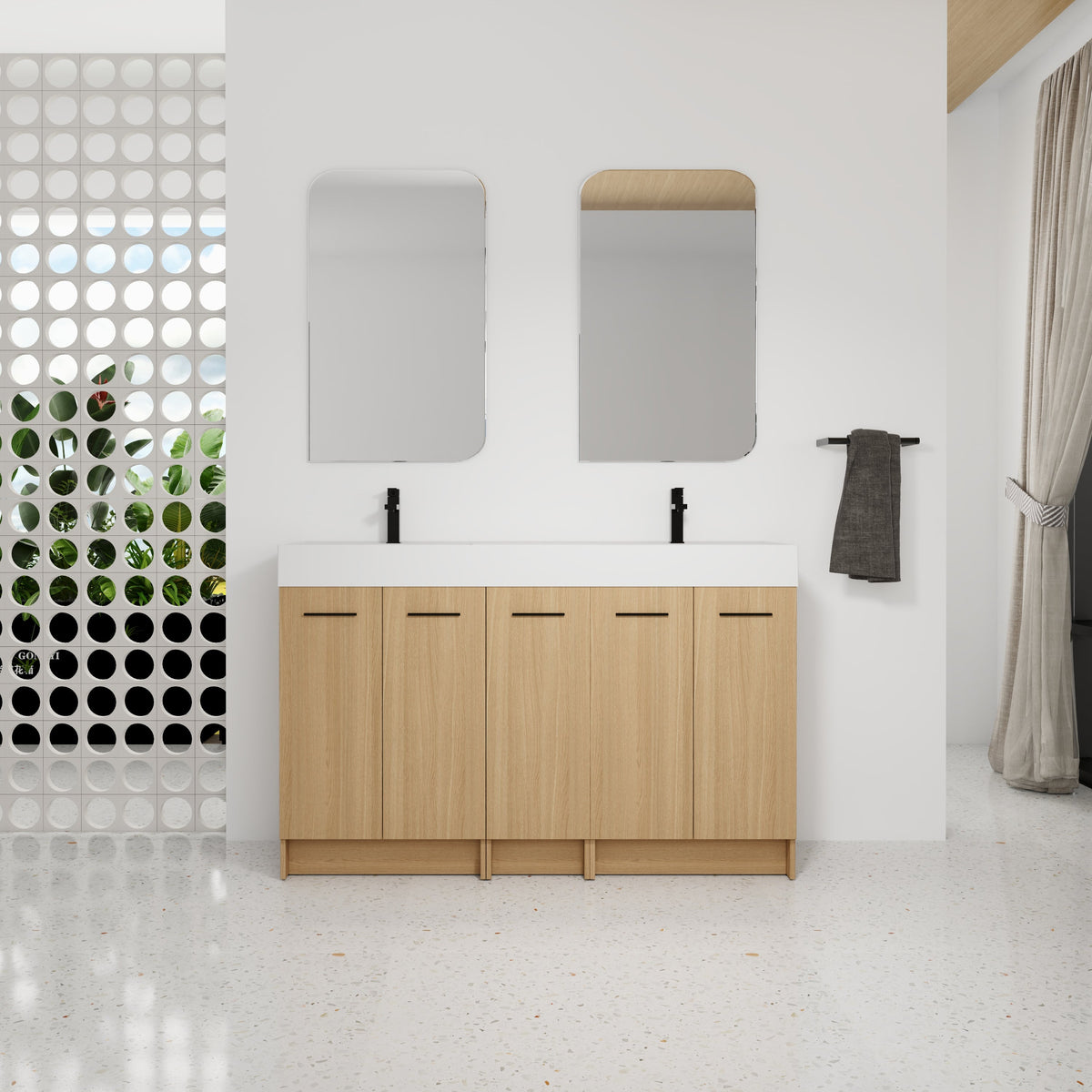 60" Double Sink Bathroom Vanity with Extra-Large Storage - Light Oak