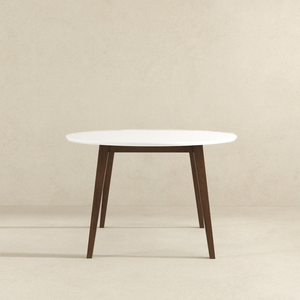 White Round Dining Table with Solid Wood Construction - White