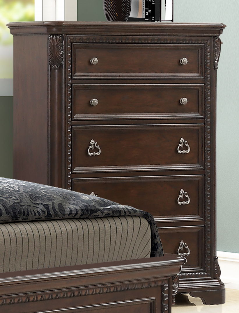 Traditional 5 Drawer Chest with Ample Storage - Mahogany