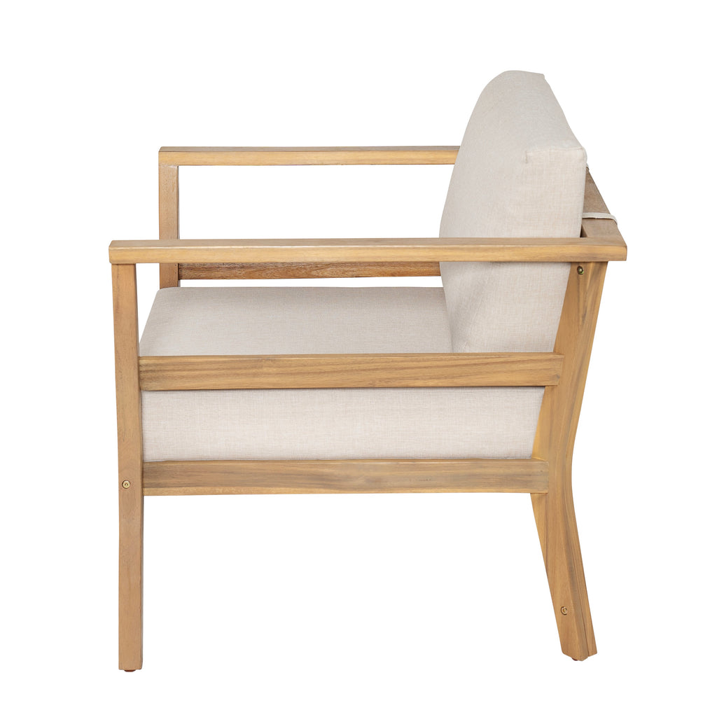 Acacia Wood Outdoor Club Chair with Arms - Removable Cushions
