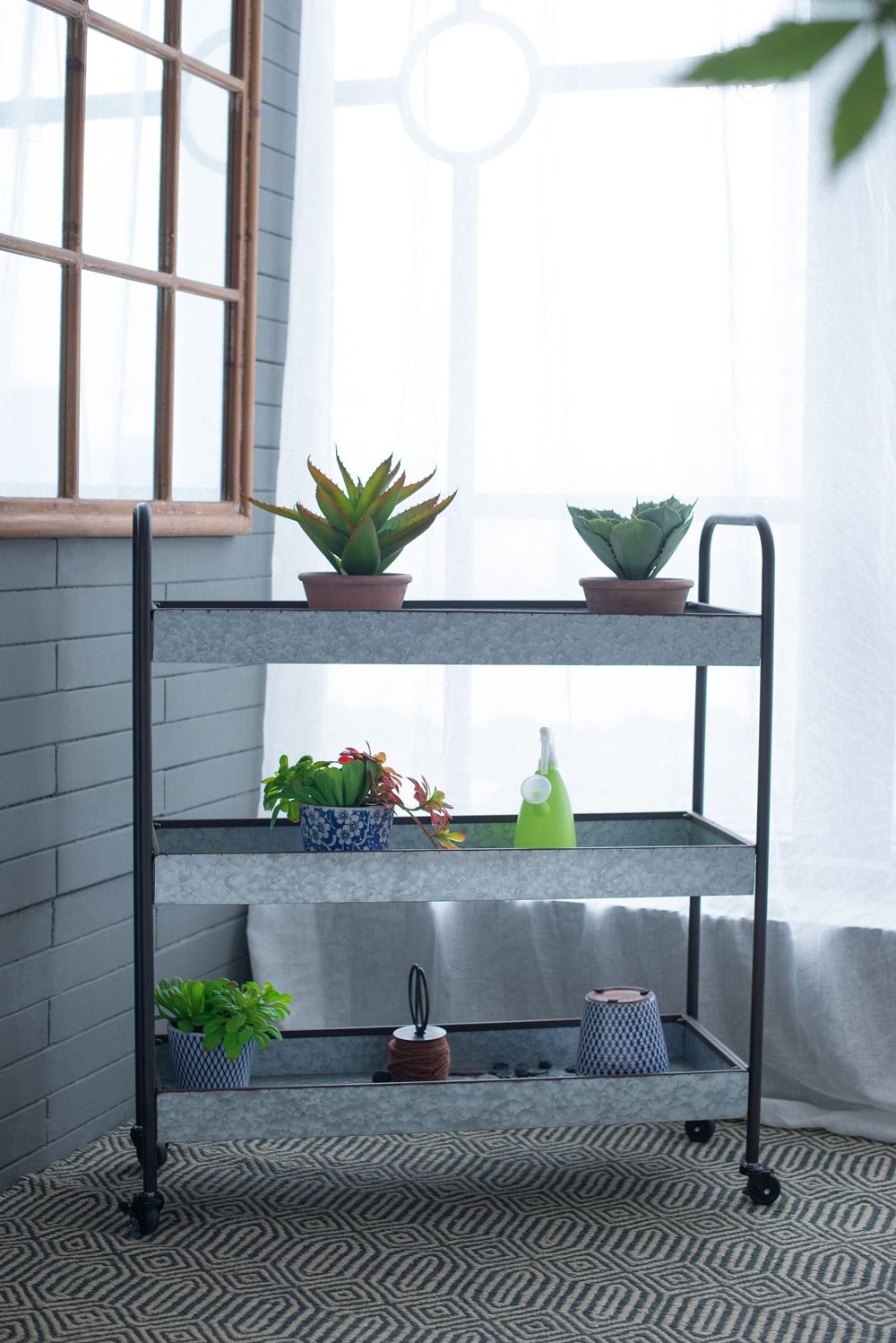Homestead Galvanized 3-Tier Etageres Shelf Display with Metal Construction - Metallic Gray