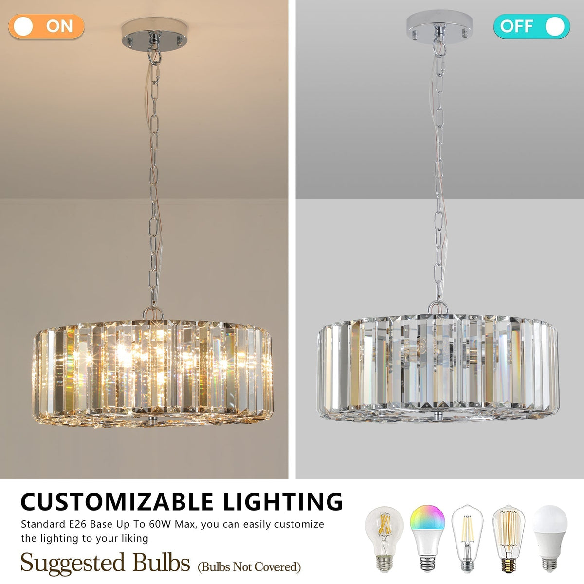 17' Chrome Crystal Pendant Chandelier with Adjustable Height - Transparent