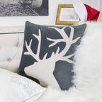 Holiday Reindeer Velvet Accent Pillow with White Appliqué - Gray and White