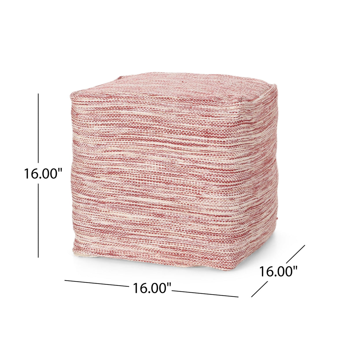 Square Pouf Ottoman with Polystyrene Beads - Red / White