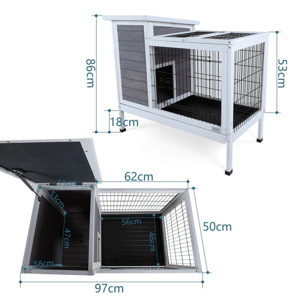Two Tier Wooden Rabbit Cage with Leak-Proof Plastic Tray – Dark Gray or Red