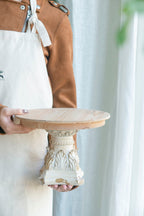 Wood Cake Stand With Magnesium Base - Cream / Brown