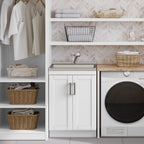 White Laundry Cabinet with Stainless Steel Sink and Pull-Out Faucet