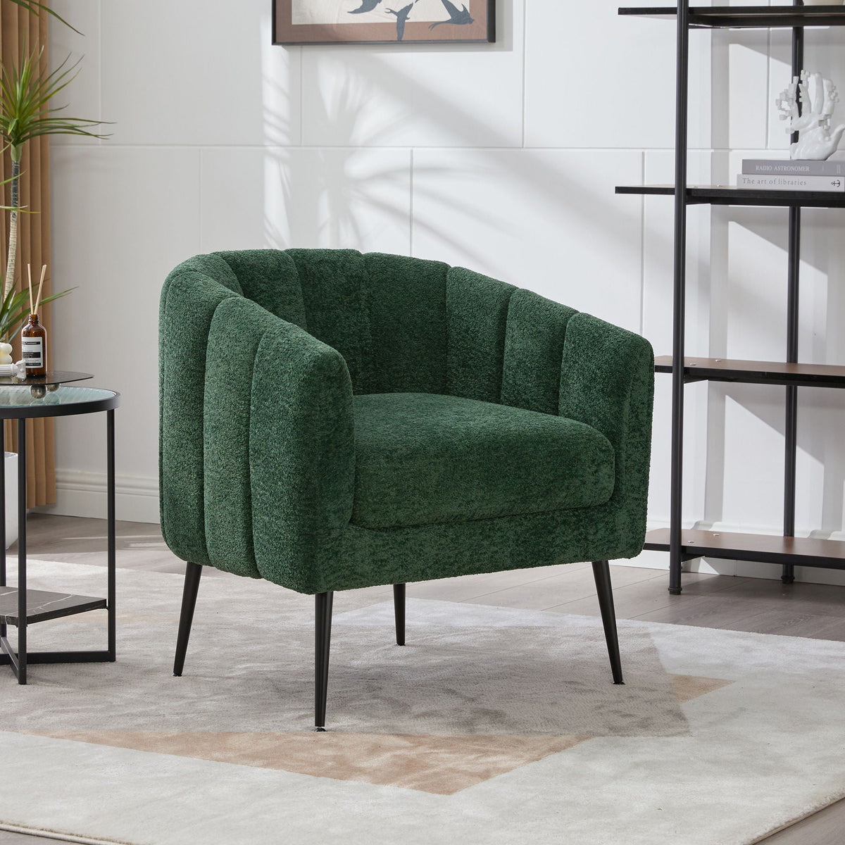Vanity Barrel Accent Lounge Chair with Wraparound Backrest - Black or Dark Green