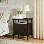 Wooden Bedside Nightstand with Open Cubby & 2 Storage Drawers