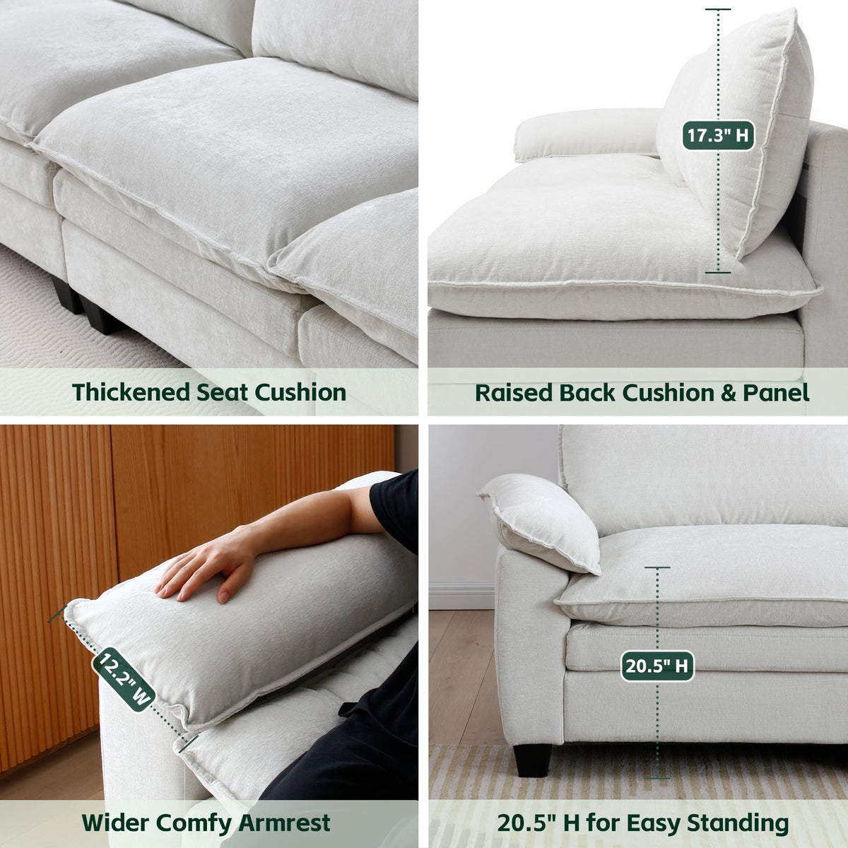 Luxury Four-Seater U-Shape Sofa with Two Ottomans - Chenille