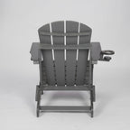 HDPE Folding Adirondack Chair with Dual Cup Holder - Gray